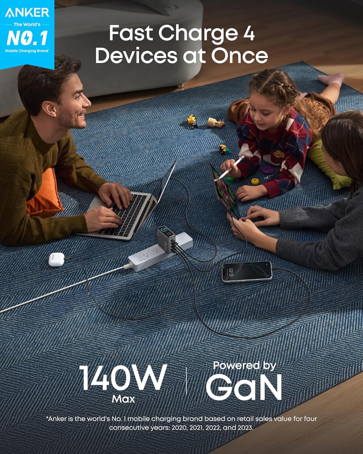 Anker 140W 4-Port USB Wall Charger with Built-In Screen - Image 2